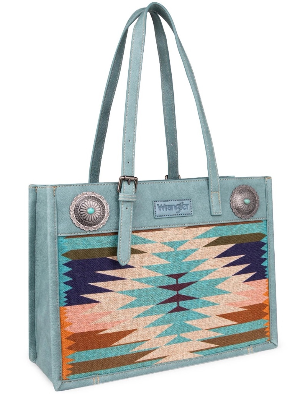 NEW Wrangler Southwest Aztec Art Tote Handbag Blue Tan